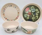 Pillowfort Target Childs Dinnerware 2 Sets Plate 7" Bowl 5" Alphabet & Dinasaur. Fixed Price $14.00.