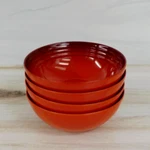 Le Creuset Stoneware Of 4 Soup Or Cereal Bowls 22-OUNCE, Cerise Red. Fixed Price $54.95.