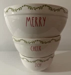 Rae Dunn Christmas Garland Mixing Bowl Set Merry Cheer Joy Artisan Collection. Fixed Price $120.00.