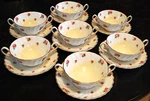 Vtg Set 7 Royal Doulton Rosebud Cream Soup Bowls & Saucers Double Handle Swirled. Fixed Price $278.99.