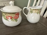 Ceramic Creamer & Sugar Bowl Set, Gibson Designs Fruit Grove Pattern. Fixed Price $10.00.