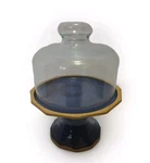 Artisan Cake Plate Stand W/glass Dome 9.5" Stoneware Pottery Blue 8"W Pedestal. Fixed Price $24.56.