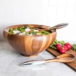 Nambe Yaro Acacia Wood Large Salad Bowl & Servers 3PC Set New W/o Box $170. Fixed Price $75.00.