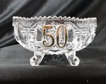 Crystal Pressed Glass Footed Bowl For 50TH Anniversary 7" X 3" Gold Front. Fixed Price $31.00.