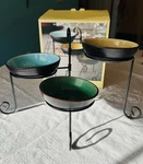 Pier 1 Stoneware Snack Server Set Four-piece Round Bowls Wrought Iron Stand. Fixed Price $22.00.