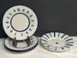 Five Pottery Barn Tiburon Pattern Pasta Bowls 10" Blue &white Ceramic Farmhouse. Fixed Price $38.99.