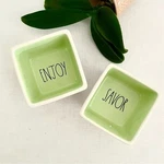 Rae Dunn Savor And Enjoy Square Green Ceramic Bowl Set 3INCH Condiment Snacks. Fixed Price $18.99.