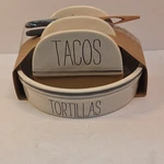 Mud Pie Ceramic Taco Tortilla Bowl Set White Round Food Kitchen. Fixed Price $28.95.