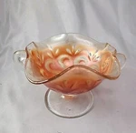 Vintage Marigold Iridescent Carnival Glass Compote Candy Ruffle Edge Footed Bowl. Fixed Price $12.85.