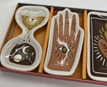 3 Small Glass Trays Dishes Plates Yoga Eye Heart Love Gift Set Spellbound. Fixed Price $8.01.