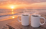 American Atelier Weave White Porcelain Farmhouse Coffee Tea Mugs, Cups Set 4. Fixed Price $40.00.