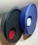 Tupperware 7" Blue 3859A-4 & Grey 3859A-1 With Lids Good Condition. Fixed Price $14.97.