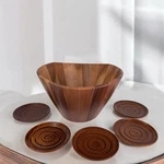Lipper International Inc. Acacia Wave Large Wooden Salad Bowl & Saucer Plates. Fixed Price $35.90.