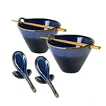 Unicasa Japanese Ramen Bowl Set With Chopsticks, Spoons And 20OZ, Space Blue. Fixed Price $41.38.