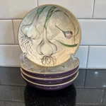 Williams Sonoma Bowl Culinary Herbs Garlic 5.5 Ceramic Portugal Purple Set Of 4. Fixed Price $47.47.