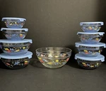 Imperial Glass Durable Heat Resistant Floral Food Storage Bowls Set Of 9. Fixed Price $55.00.