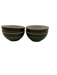 Thompson Pottery Green Brown Yellow Rings Cereal Soup Bowls Set Of 4. Fixed Price $24.99.