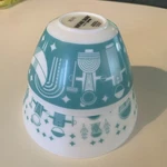 Vintage Charm Inspired Pyrex Rise Shine Mixing Bowls Turquoise Print Set Of 2. Fixed Price $42.88.