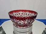 Gorgeous 9" Bowl Glass Cranberry Red Cut To Clear Crystal Lausitzer Rare Hobstar. Fixed Price $199.95.