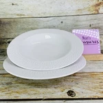 Livingquarters LIQ10 White Embossed Basketweave Rimmed 9" Pasta Soup Bowls Set 2. Fixed Price $23.79.