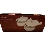 White Crofton Soup Pot Crock Set W/lids 16 Fl Oz. Stoneware. Fixed Price $23.16.