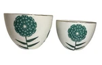Graces Teaware Set Of 2 White Porcelain Nesting Bowls Green Flower. Fixed Price $14.99.