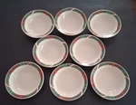 Of 8 Gibson Christmas Holly Rim Cereal Soup Bowls Red Ribbon Poinsettia 7". Fixed Price $24.95.