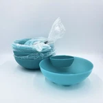 Tupperware Blue Plastic 6 Bowl Set, Round Solid, W/ Removable Dip Cup 4794A-5. Fixed Price $35.00.