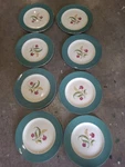 8 Vintage Homer Laughlin Cavalier Berkshire Eggshell 9 1/4" Plate Green Round. Fixed Price $50.00.