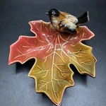 Creative Co-op Small Maple Leaf Porcelain Dish With Bird. Fixed Price $15.95.