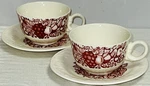 2 Homer Laughlin *harvest/red Fruit* Cups & Saucers Black Stamp. Fixed Price $12.80.