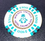 Vintage $100 Mirage Springs Poker Casino Chip 1996 Bud Jones Obsolete 43MM. Fixed Price $8.95.