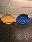 Set Of Harry & David Yellow And Blue Fish Shaped Serving Bowls C2006. Fixed Price $20.00.