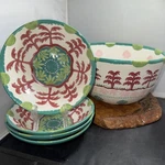 Anthropologie Agata Full Set Serving Pasta Bowl W. Green Blue Abstract Pattern. Fixed Price $175.00.