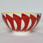 West Elm Brush White Red Cereal Soup Bowl Navy Blue Stripes Yellow Rim. Fixed Price $8.50.