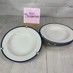 Mikasa Cayman L5560 Blue Band Green Block Fine China Rim Soup Pasta Bowl Set 4. Fixed Price $35.69.