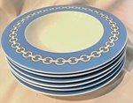 Jonathan Adler Happy Chic White Blue Chain Rimmed Soup Bowls -free Ship. Fixed Price $67.50.