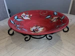 Southern Living At Home Gail Pittman Red Bountiful 15" Serving Bowl +metal Stand. Fixed Price $32.00.