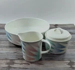Mikasa Intaglio Fantazz Sugar Bowl W/ Lid, Creamer And 8.25" Serving #CAC64. Fixed Price $21.99.