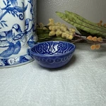 Vintage Blue White Stoneware Pinch Bowl Scandinavian Style Unmarked. Fixed Price $17.00.