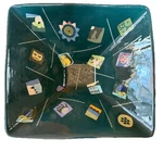 Marked 7X3 Studio Pottery New Wave Memphis Style Square Bowl Teal Unique. Fixed Price $30.00.