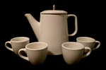 Ikea White Ceramic Teapot W/4 Demitasse Cups. Fixed Price $27.99.