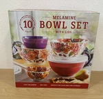 Floral And Solid Design Ten (10) Piece Melamine Nesting Bowls With Lids. Fixed Price $17.99.
