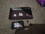 Glazed Oriental Sushi Plate And Dip Bowl Vintage Rectangular Ceramic Set Of 3. Fixed Price $14.00.