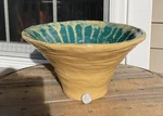 Vintage Artisan Handmade Pottery Bowl Yellow Aqua Amateur Ceramic Drip Glaze. Fixed Price $49.99.