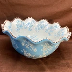 Temptations Floral Lace 2 Qt Ruffled Light Blue Mixing Bowl PPP-HLD-960067. Fixed Price $24.99.