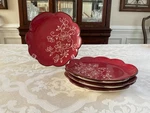 Temptations By Tara Cranberry Floral Lace Salad Plates 4 Pcs.. Fixed Price $29.99.