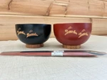 Yamanaka Shikki Hitoha Soup Bowls Set 2PC With Chopsticks Natural Wood Lacquer. Fixed Price $121.42.