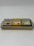 The Pioneer Woman Floral Medley 4-PC Stoneware Condiment Set Acacia Wood Tray. Fixed Price $39.99.