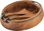 Nambe Large Anvil Wooden Salad Bowl With Servers, New. Fixed Price $200.00.